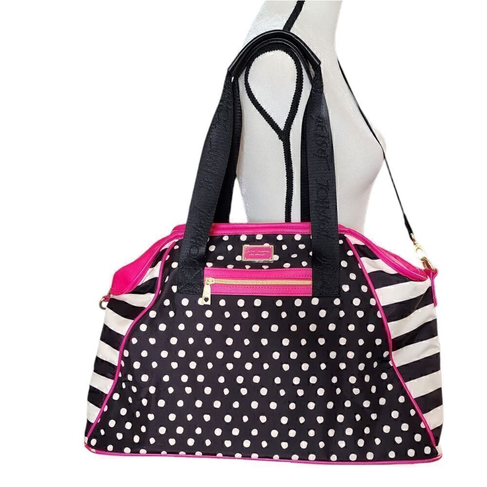 Betsey Johnson striped polka dot weekender duffel bag